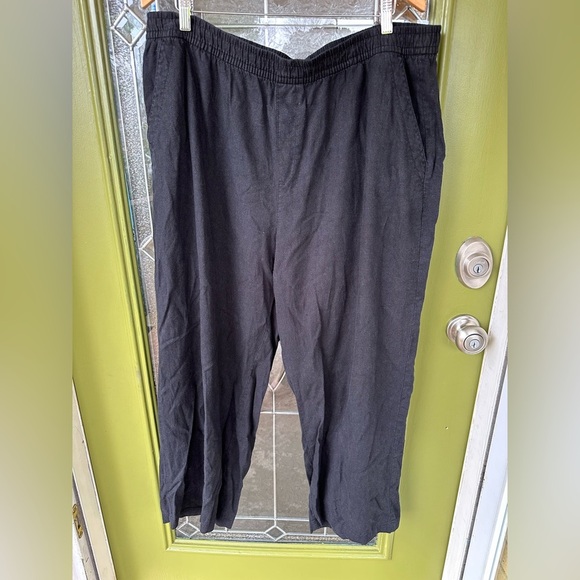 Old Navy Pants - Old Navy XL Black Linen Blend Elastic Waist Wide Straight Leg Pants Pockets